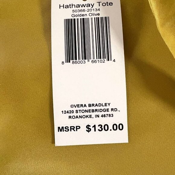 Vera Bradley Nylon Hathaway Tote Bag Golden Olive-NWT - Picture 7 of 8